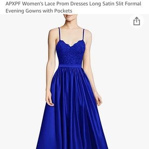 Womens Blue Satin Prom Dress